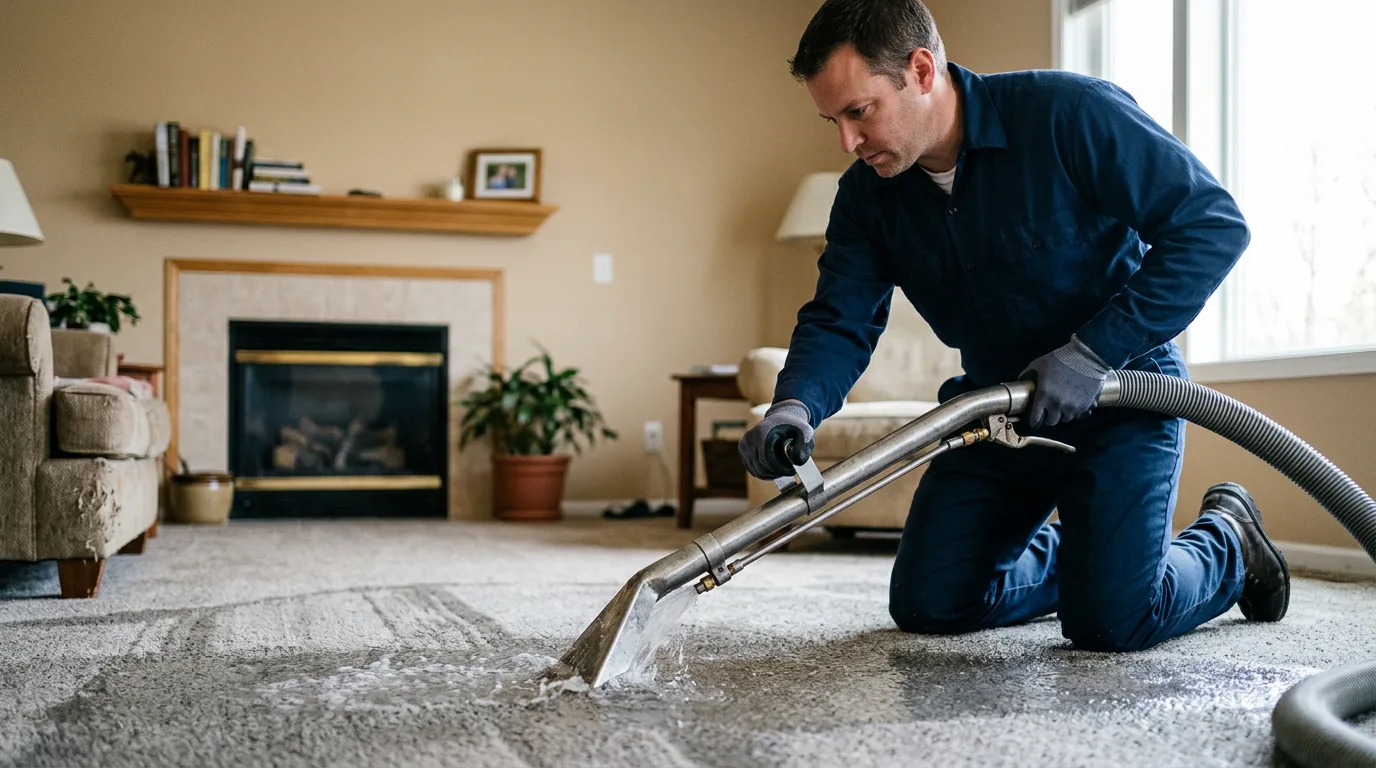 Water damage restoration technician working near Larned, KS